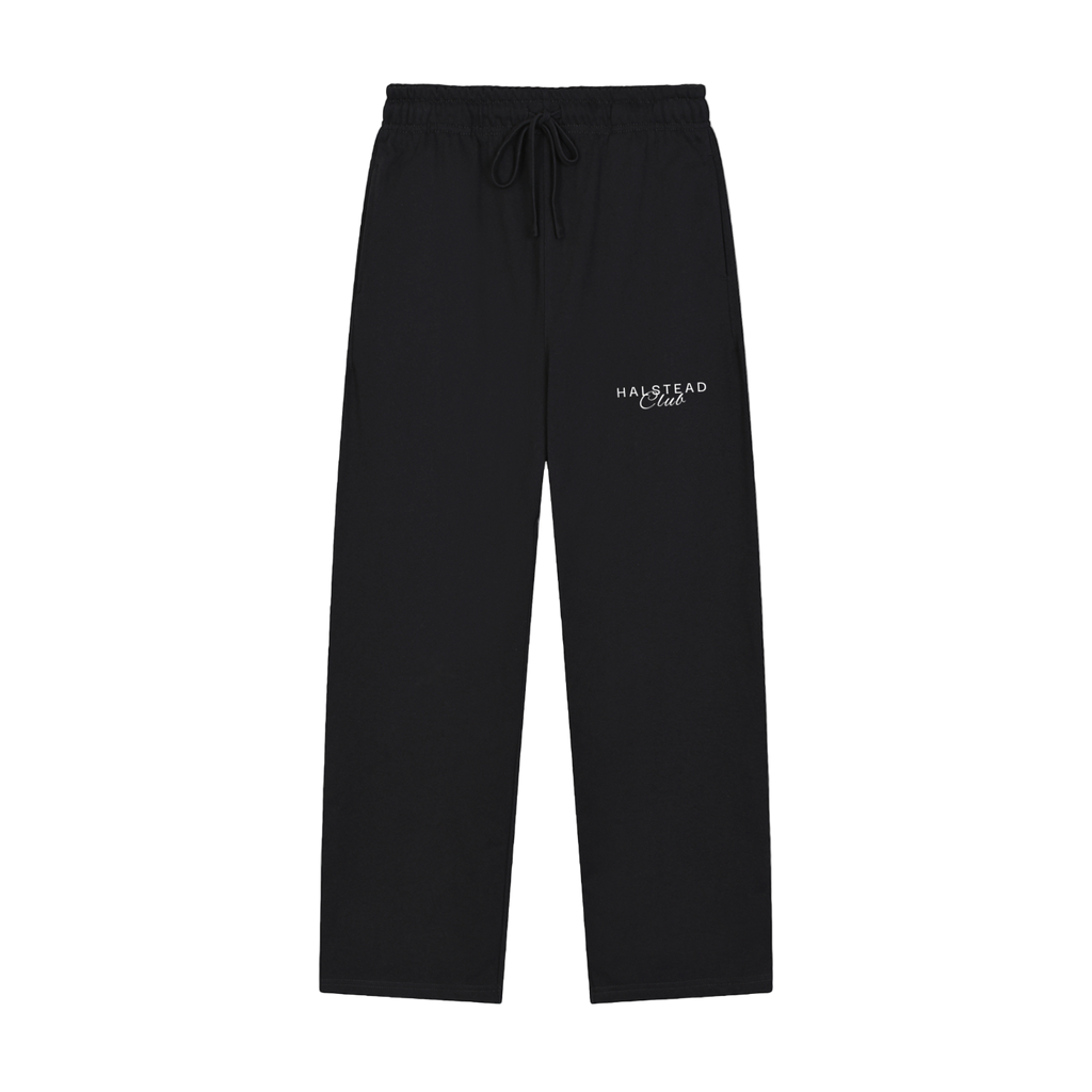 Black pants with a logo on a white background