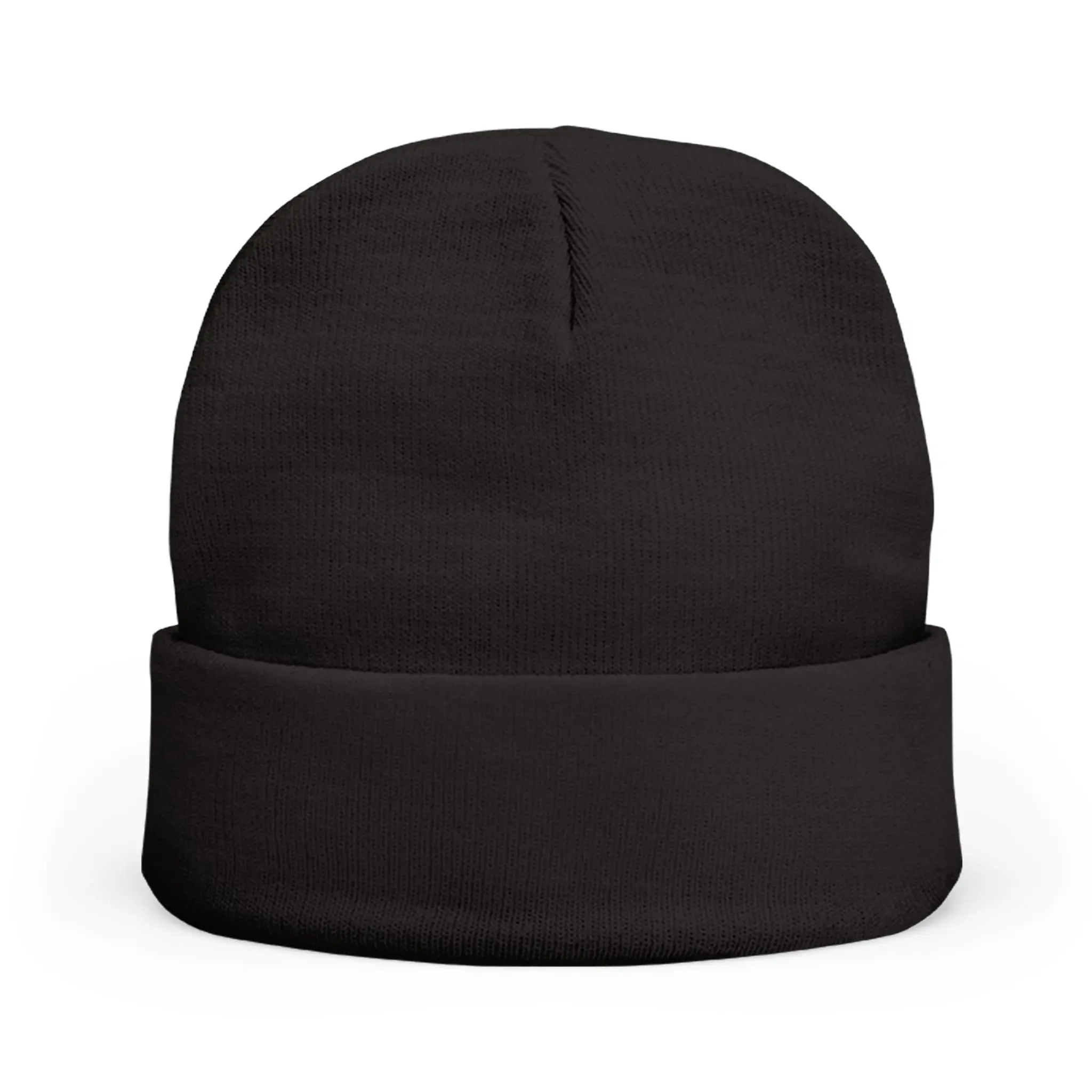 Black beanie hat on a white background