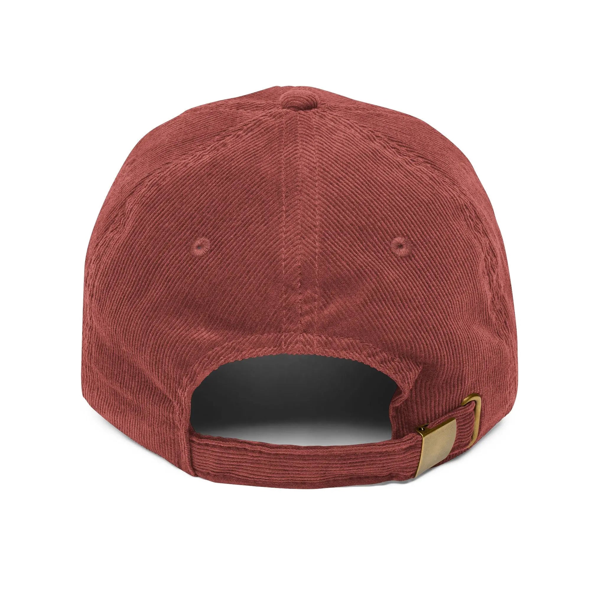 Red cap with a gold buckle on a white background