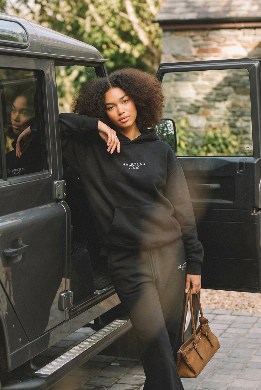 Woman wearing black Halstead Club