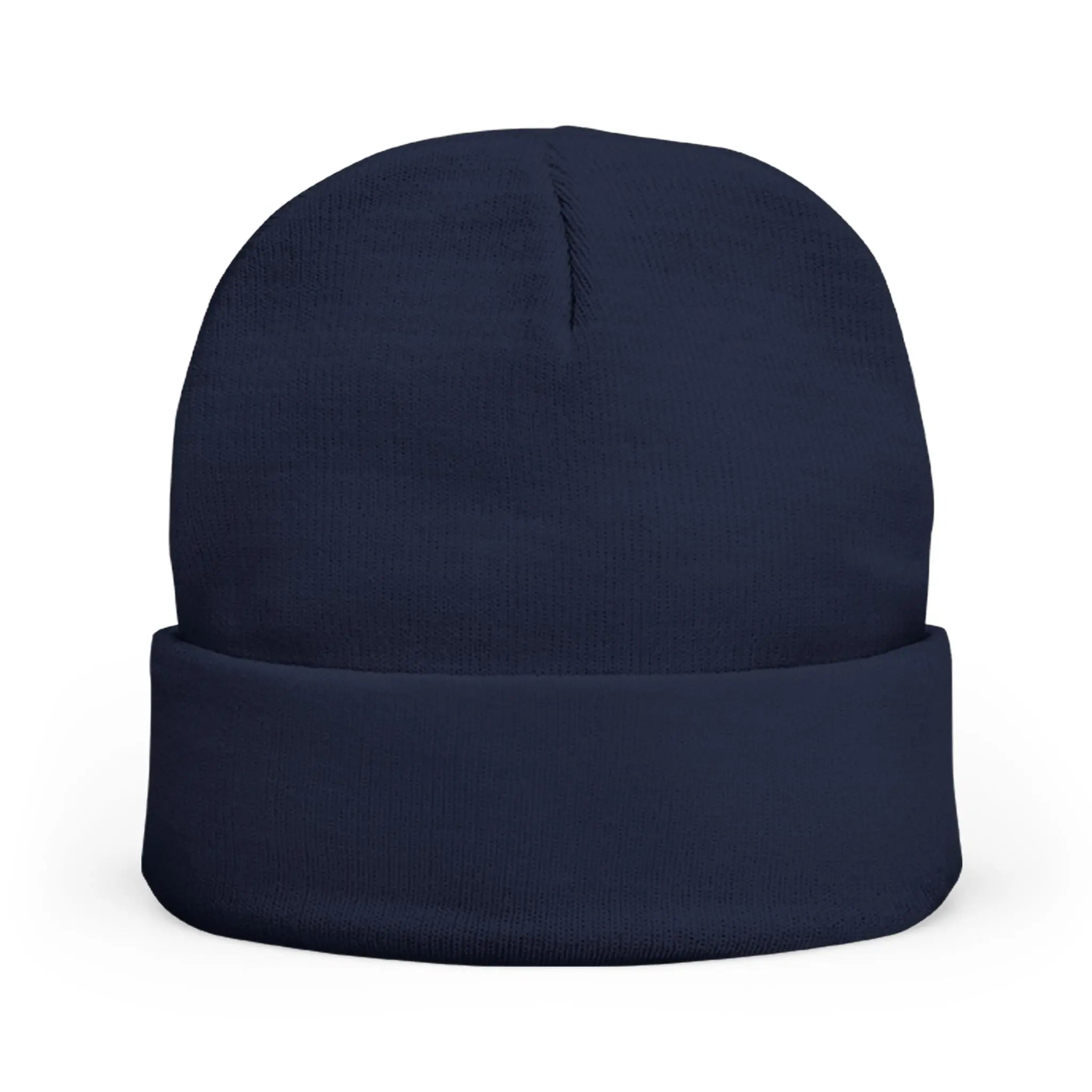 Navy blue beanie on a white background
