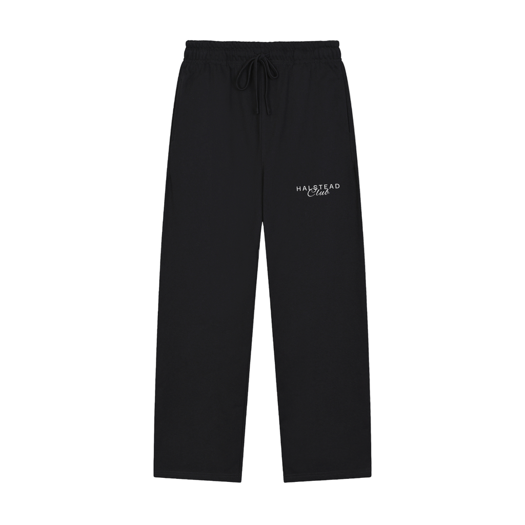 Black pants with a logo on a white background